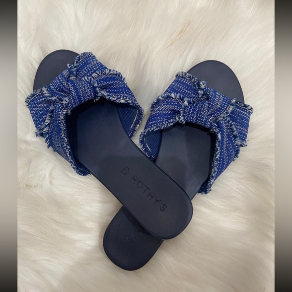 ROTHY'S The Knot BLUE Frayed Slip On Sandals Women’s SIZE 6 - Picture 1 of 4